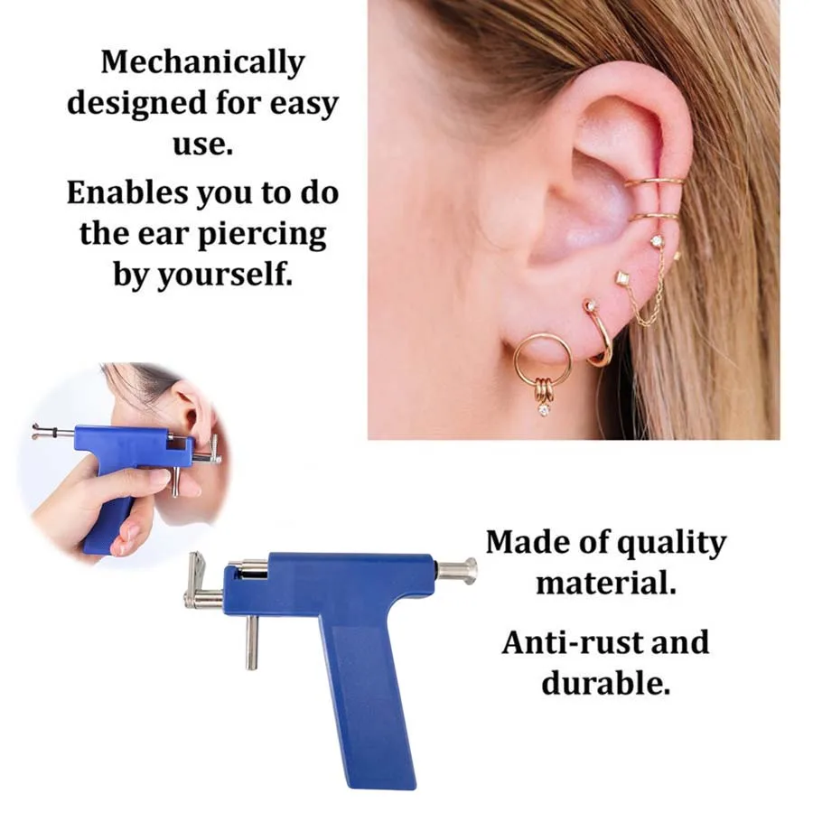 Kit professionale per pistola per piercing all'orecchio con 98 pezzi di orecchini a bottone in acciaio inossidabile-Piercing per pistola di sicurezza