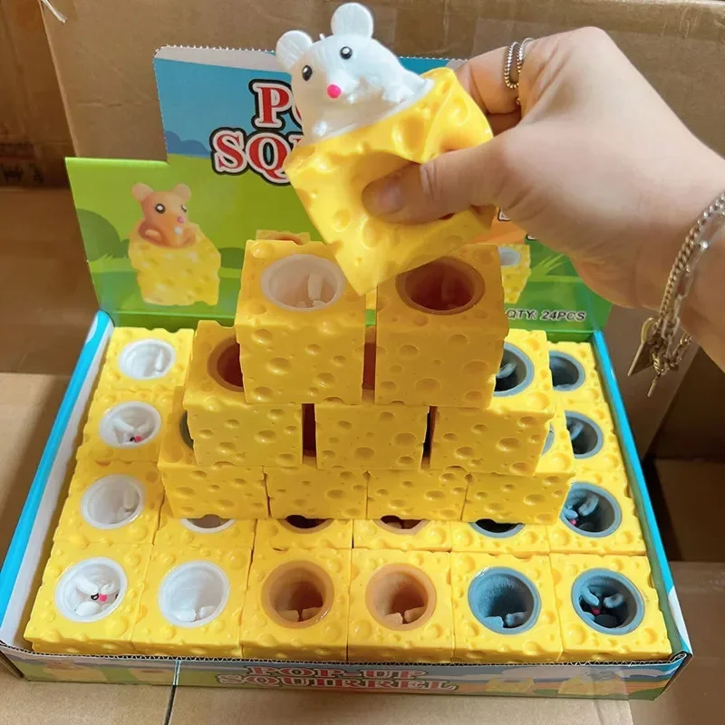 Squeeze Mouse Squishy jouet fromage balle anti-Stress Squishy Rat fromage Fidgets Squishy souris jouet Stress nouveauté jouet pour les gens meilleur cadeau