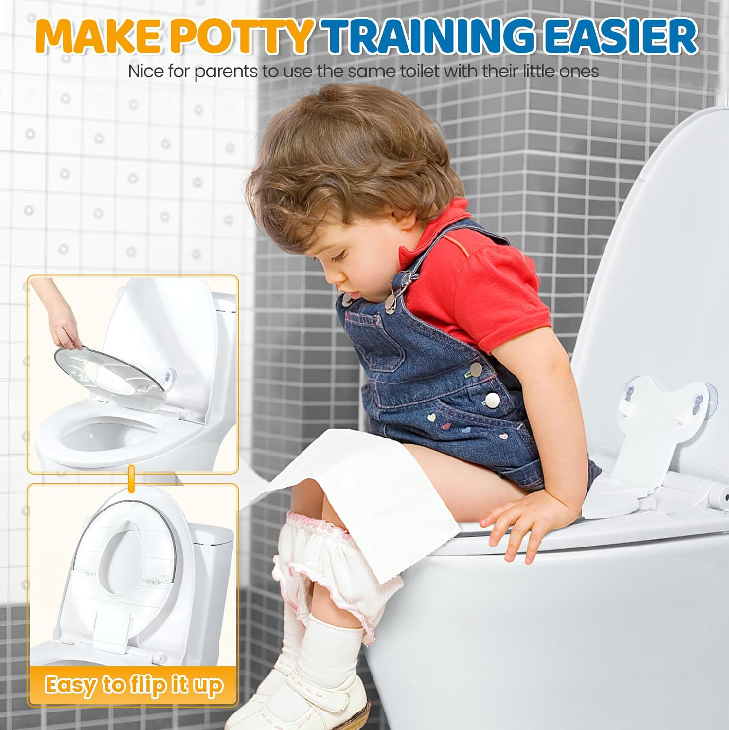 Siège de toilette pliable pour enfants, siège de pot rabattable et assis, se fixe aux toilettes en toute sécurité, design peu encombrant pour la plupart des toilettes