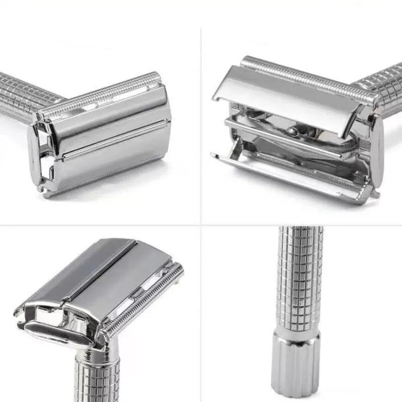 Manual Shaver For Men Hand Razor Holder Metal Shaver Box with Blade Double Layer Blade No Skin Damage Enclosed Cutter Head