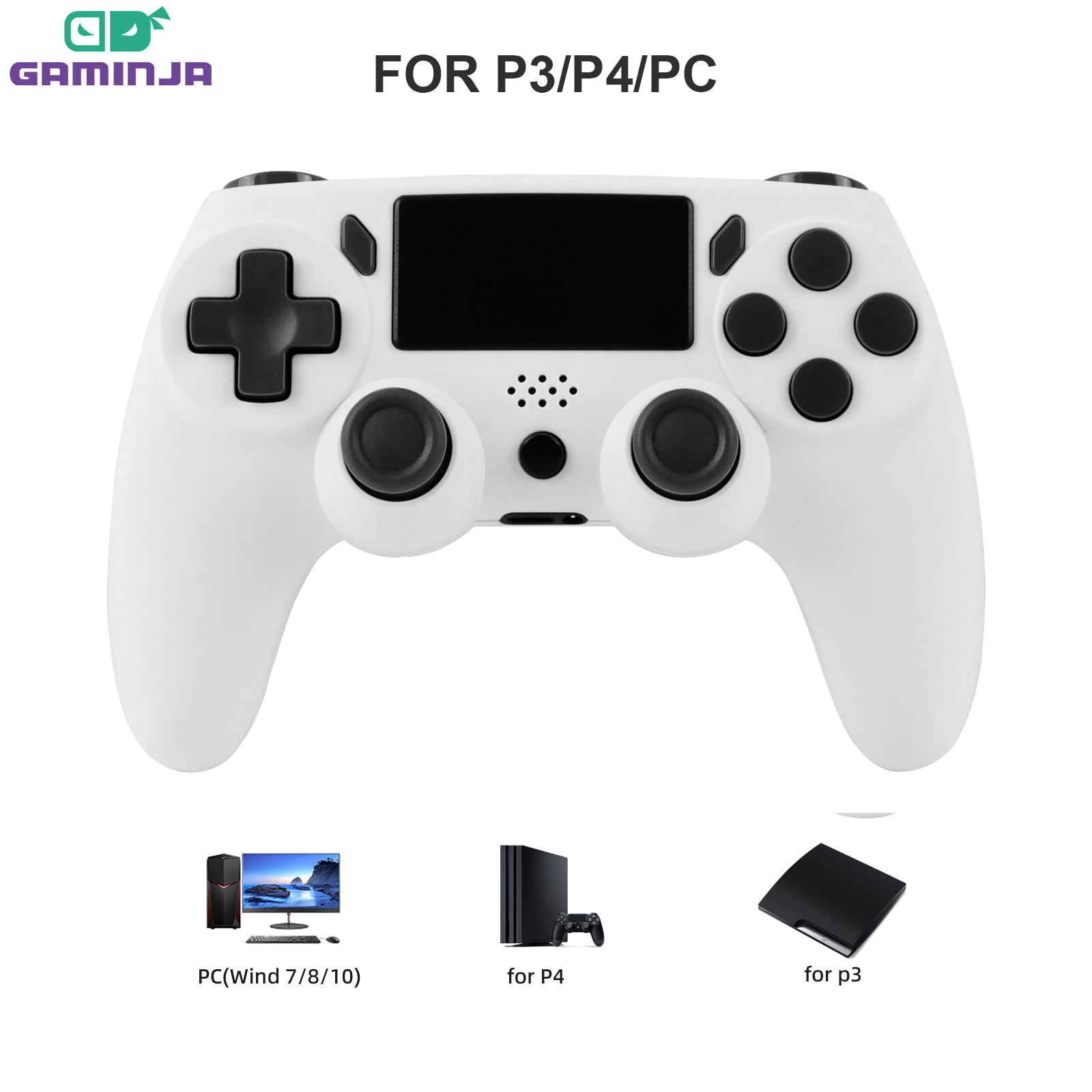 Gaminjja gamepad sem fio com giroscópio de 6 eixos pc joystick touchpad vibração dupla para ps4 ps3 pc controlador multifuncional