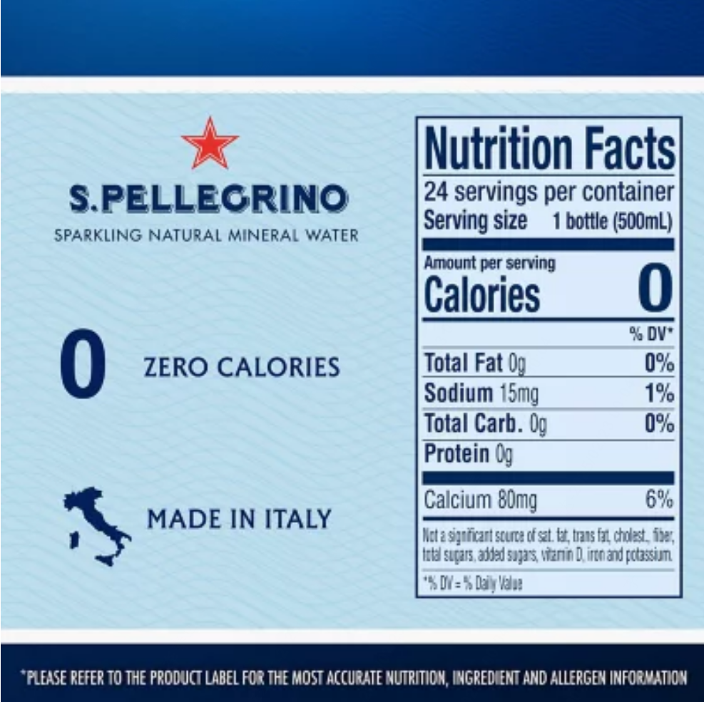 San Pellegrino Sparkling Mineral Water, 24 x 500ml