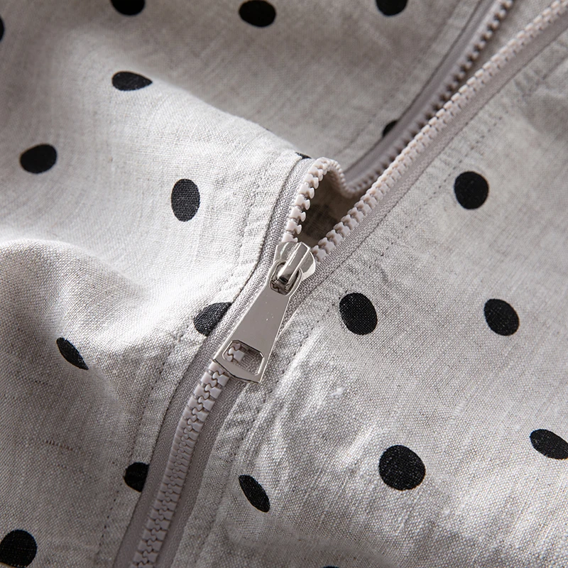 Jaet solto de algodão e linho com estampa de bolinhas com capuz e zíper primavera verão feminino ort outerwear confortável respirável