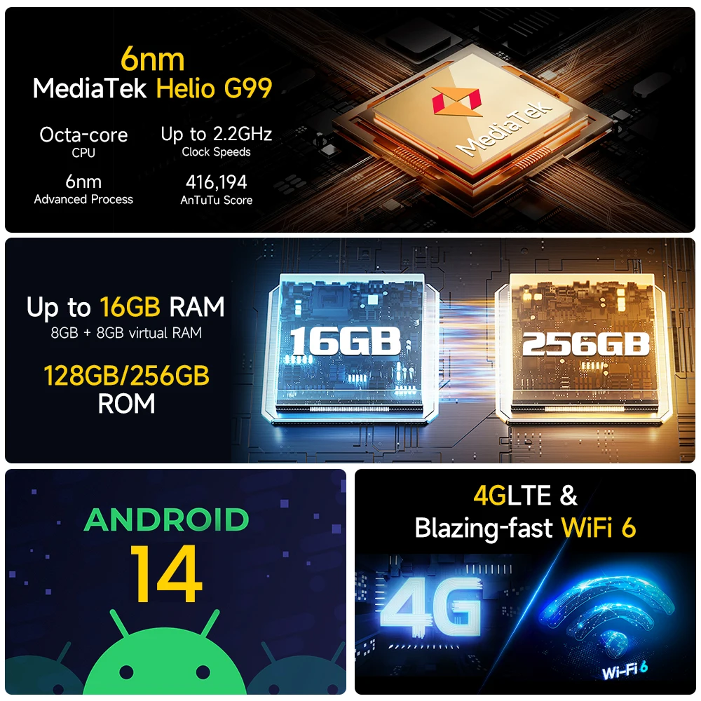 【Мировая премьера】 Планшет Ulefone Tab A11 Pro, 16 ГБ ОЗУ (8 + 8), 128 ГБ/256 Гб ПЗУ, 11 дюймов, MTK Helio G99, Android 14, 8800 мАч, 4G планшет