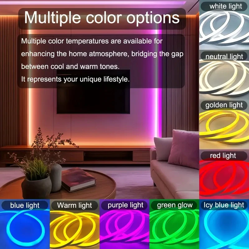 Luz neon RGB 5V com controle remoto Bluetooth e APP, faixa de luz flexível para decoração interna/externa com cores ricas