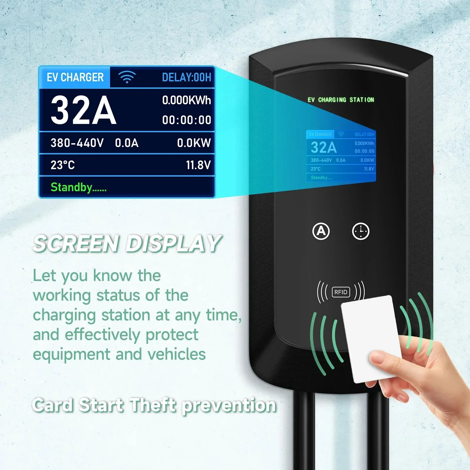 AFEEV 7.6KW/11KW/22KW EV Estación de carga EEC Plug Type2 IEC62196-2 32A Cargador montado en la pared trifásico WiFi Bluetooth Control de aplicación