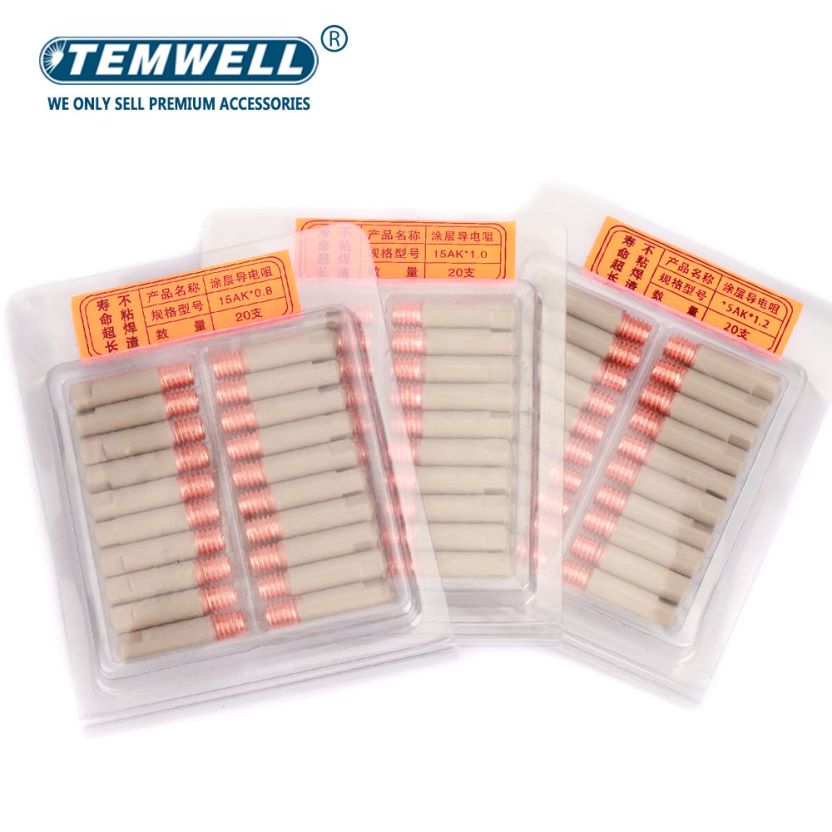 10pcs MB 15AK เชื่อมเคล็ดลับใหม่เคลือบป้องกัน 25 มม.M6 หัวฉีดแก๊ส 0.8 มม.-1.2 มม.ไฟฉายเชื่อม MIG เครื่องมืออะไหล่