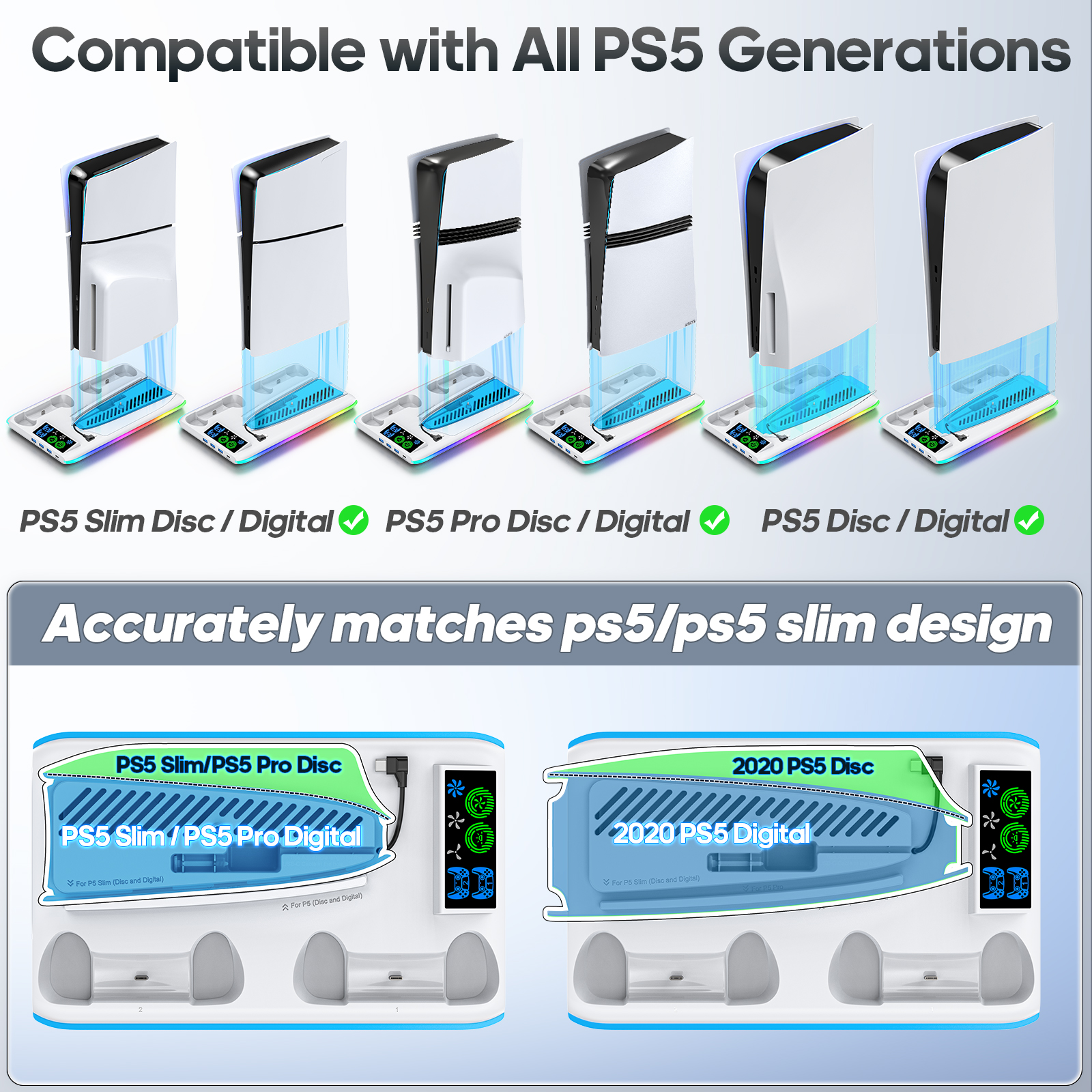 Suporte de jogo para sony ps5 console playstation play stations ps 5 slim pro suporte base ventilador refrigerador rgb acessórios para jogos