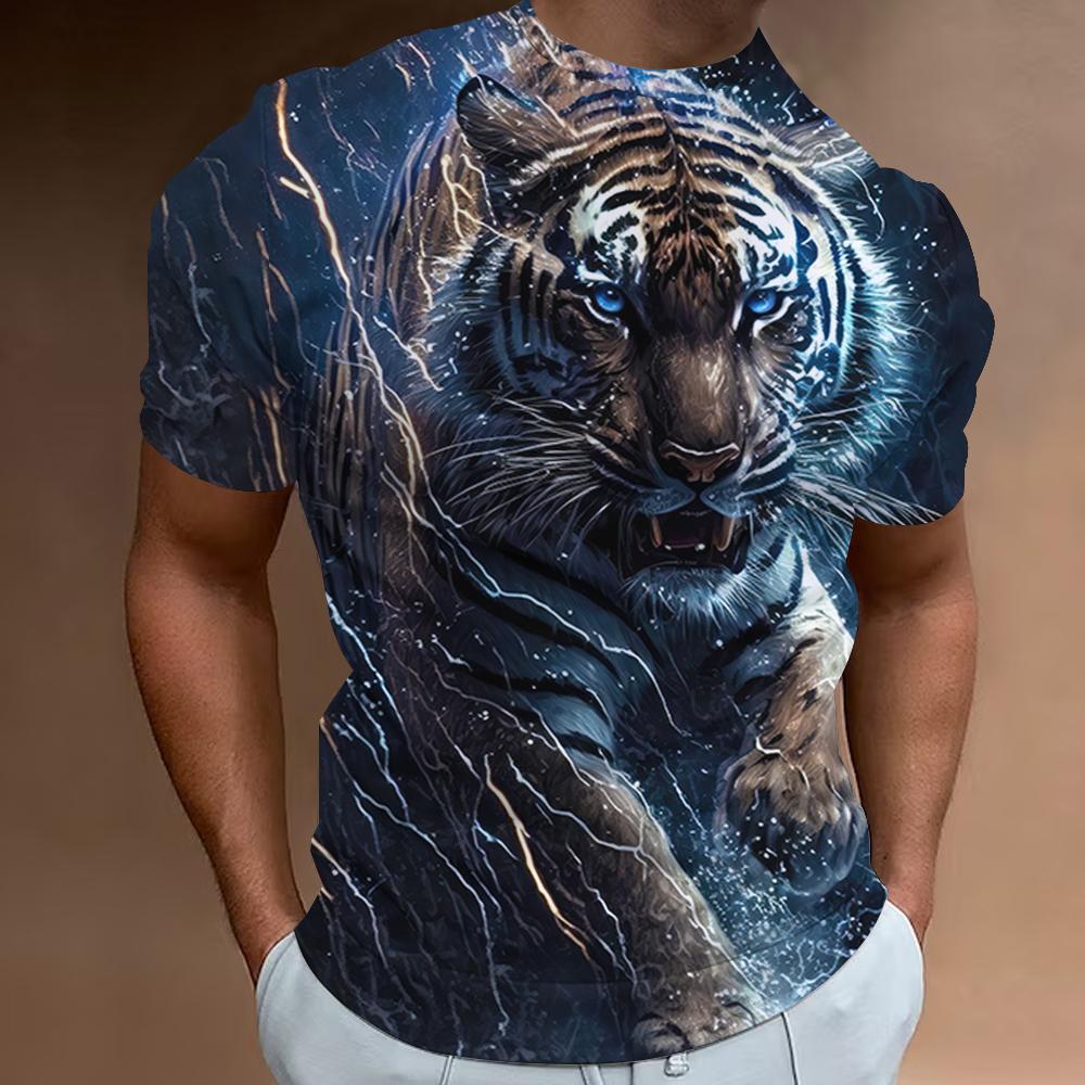 Camiseta con estampado de tigre feroz para hombre, camiseta de manga corta con estampado 3d para hombre, ropa holgada de verano para hombre, camisetas holgadas Retro de gran tamaño