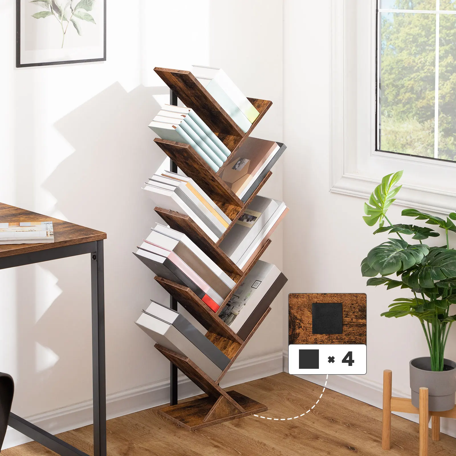 HOOBRO Scaffale per libri alto a 9 livelli Scaffale per libri da pavimento Libreria alta con ripiani in legno per CD Album per Home Office
