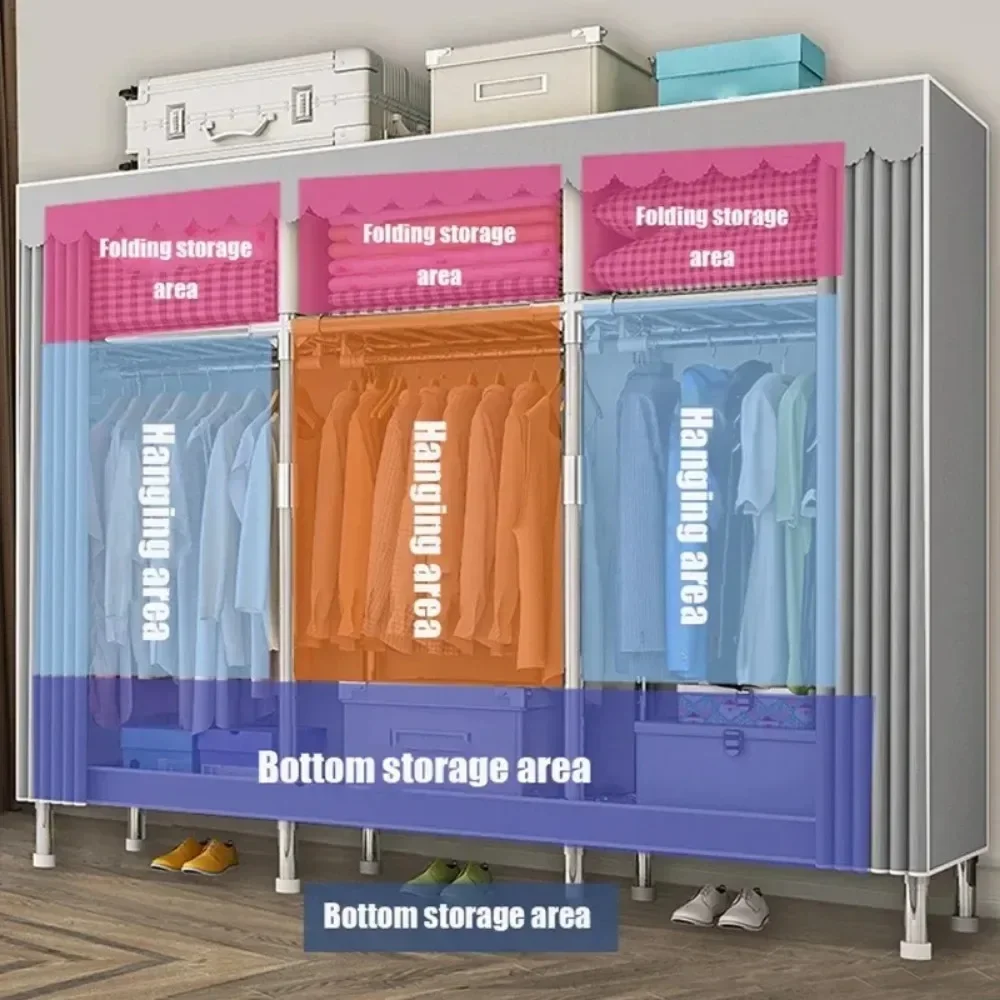 Simple Wardrobe Multi-alloy Joint Steel Frame Bedroom Clothing Closet Multilayer Large Capacity Oxford Cloth Clothes Organizer