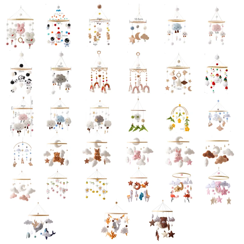 Let's Make Wooden Baby Rattles Soft Felt Cartoon Bear Cloudy Star Moon Hanging Bed Bell Mobile Crib Elegant bed bell holder Toys