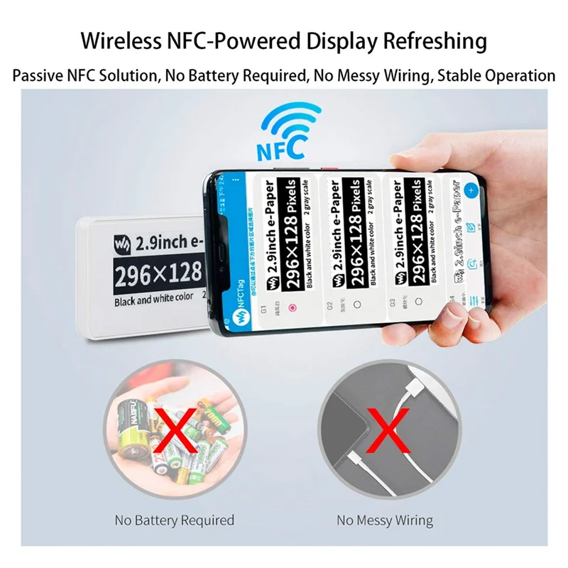 Waveshare 2.9 Inch Wireless NFC-Powered EPaper Eink E Paper E-Ink Display Screen Module for Mobile Android APP, No Battery