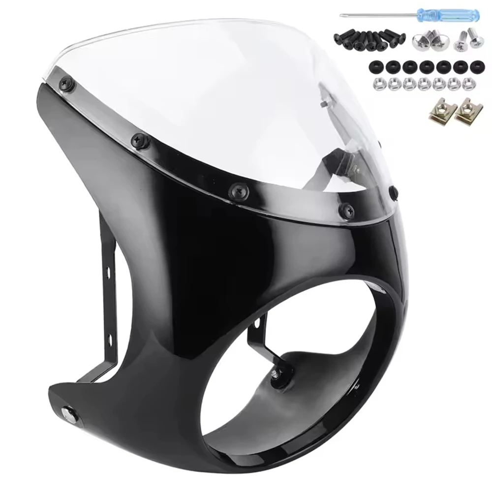 Para harley sportster bobber touring honda motocicleta universal cafe racer 7 polegada farol guiador carenagem kits de pára-brisa