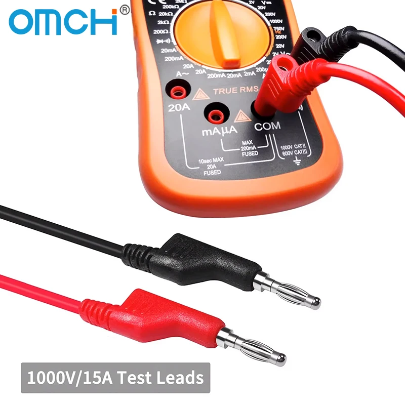 Cables de prueba para multímetro con conector banana apilable doble, cable de 1 m, 1000 V, 15 A, 4 mm, P1036, 2 piezas, 5 piezas