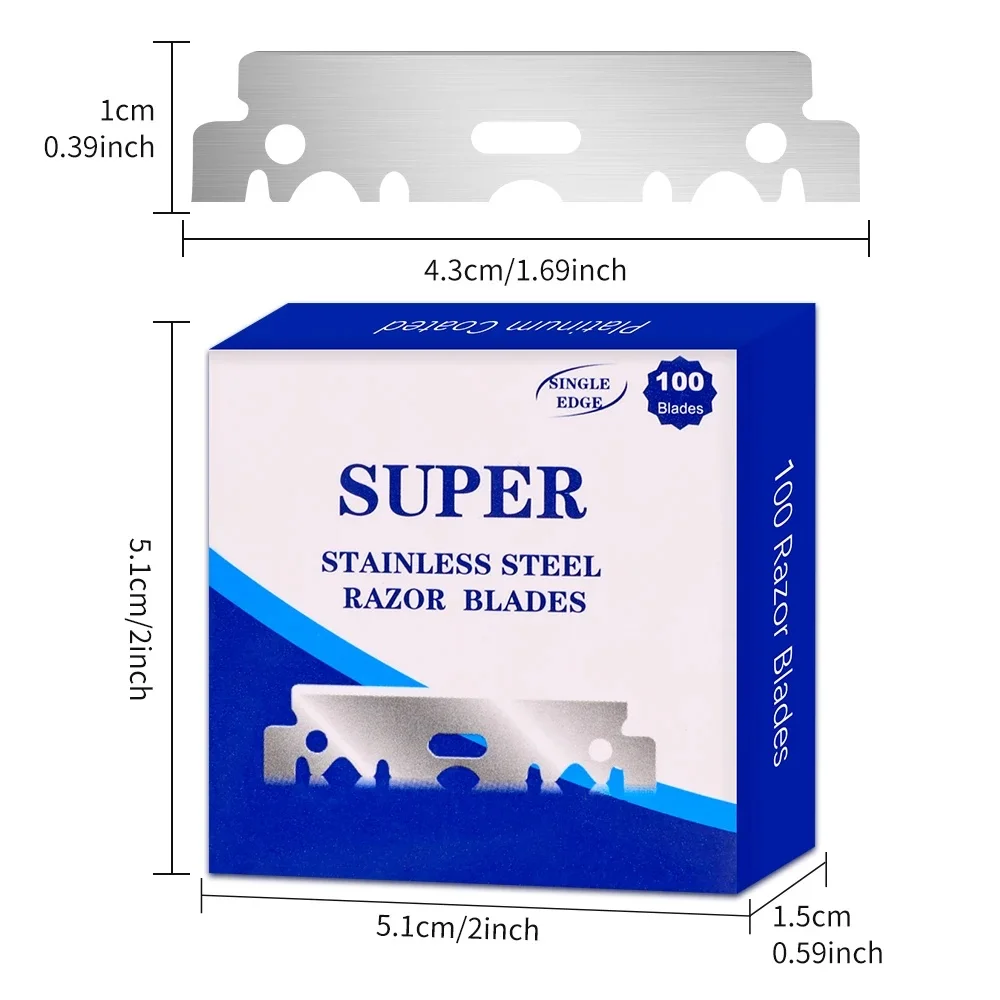 100Pcs Set Double Edge Razor Blades for Barbers Men's Safety Razor Blades for Shaving Stainless Steel Professional Barber Tools