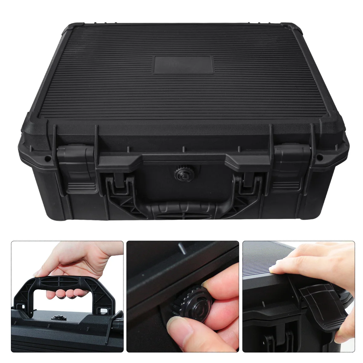 Waterproof and Durable Black Camera/tool Suitcase, Customizable Foam Interior, Portable, Safe Storage Case, Shock Resistant Case