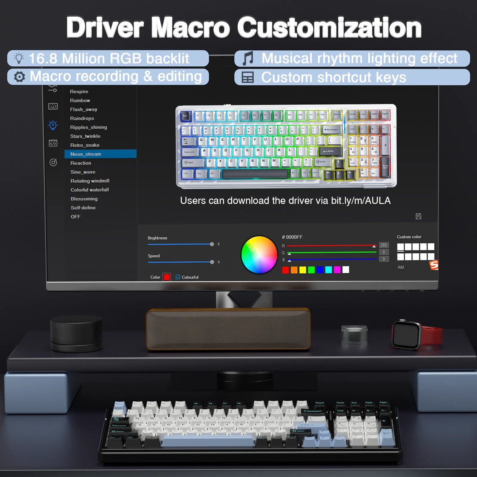 AULA-F99 Teclado mecânico para jogos, teclados personalizáveis, 5.0 2.4G, sem fio, com fio, montado na junta, 99 Keys