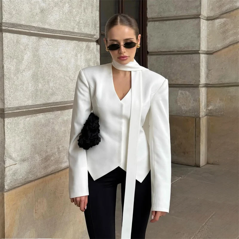 Tuularose Streifen Maßgeschneiderter Mantel Für Frauen Schnürung V-ausschnitt Lange Ärmel Mantel Weibliche Mode Elegante High-End-formale Maßgeschneiderte Mantel