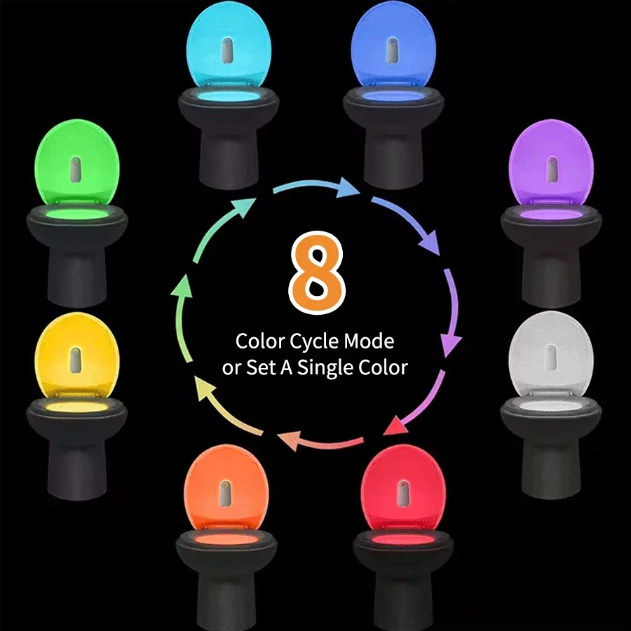 Lámpara Led inteligente para inodoro, luz nocturna RGB con Sensor de movimiento para baño y baño, 8 colores, inalámbrica, recargable por USB, resistente al agua