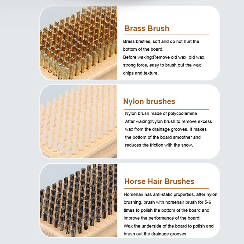 Houten handvat messing / nylon / paardenhaar ski-wasborstel Snowboard onderhoudsgereedschap