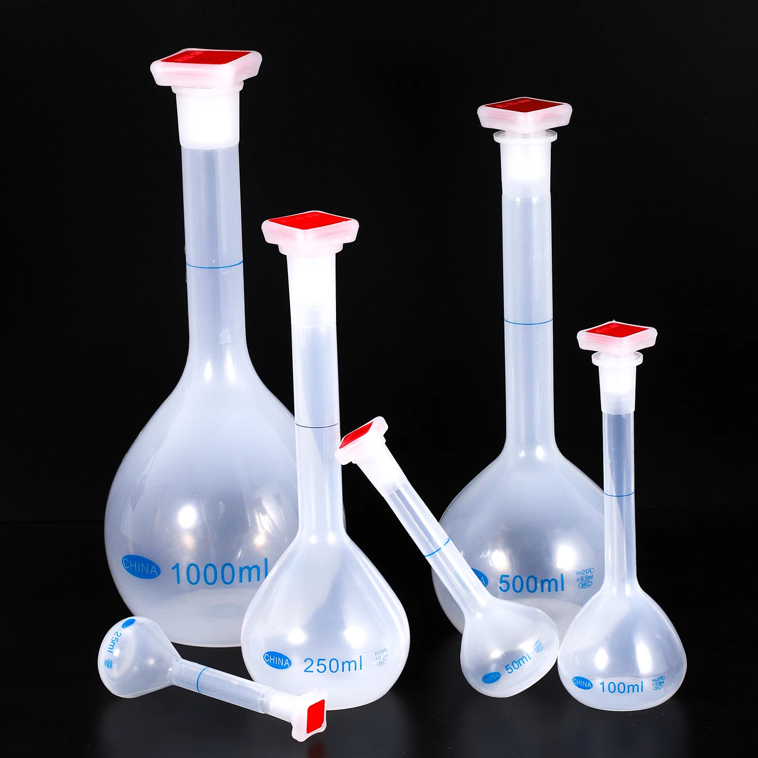 Pallone volumetrico da 25/50/100/250/500/1000ml con tappo Pallone graduato a collo lungo per forniture di laboratorio di prova