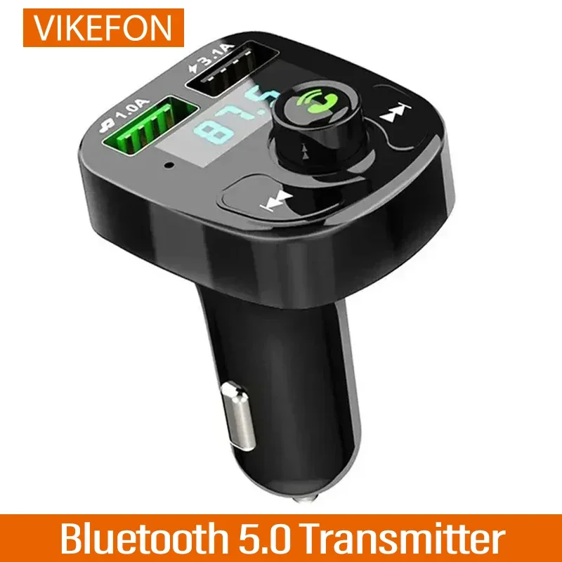 Adaptador inalámbrico LED MP3 para coche Bluetooth FM manos libres transmisor 5,0 compatible con Bluetooth 3.1A QC3.0 PD tipo C cargador USB Dual