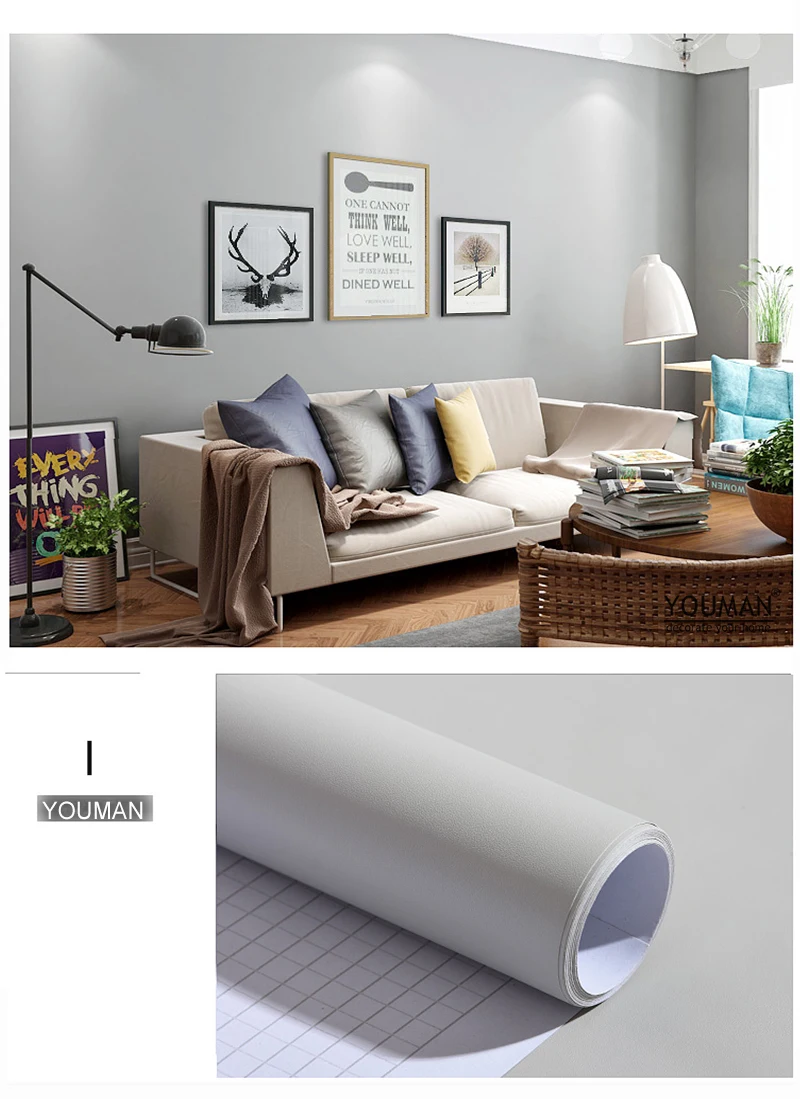 วอลล์เปเปอร์ติดด้วยตนเองตกแต่งไวนิล Matt กระดาษกาวสีขาวสําหรับห้องนั่งเล่นเฟอร์นิเจอร์ผนังตู้ครัวตกแต่ง PVC