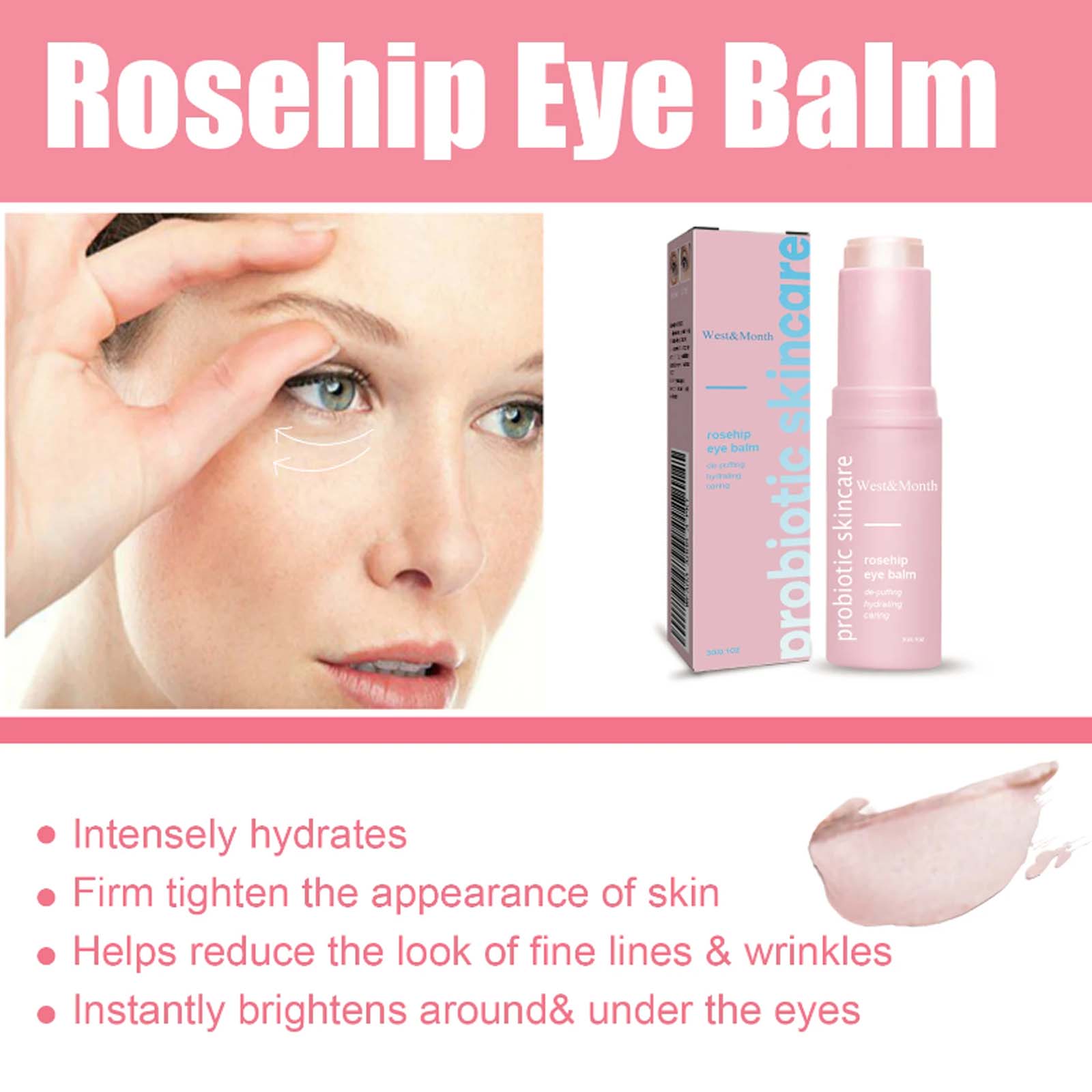 Bálsamo para os olhos de rosa mosqueta, linhas finas, levantamento, firmador, leve, sacos para os olhos, remoção de inchaço, hidratante, creme para os olhos