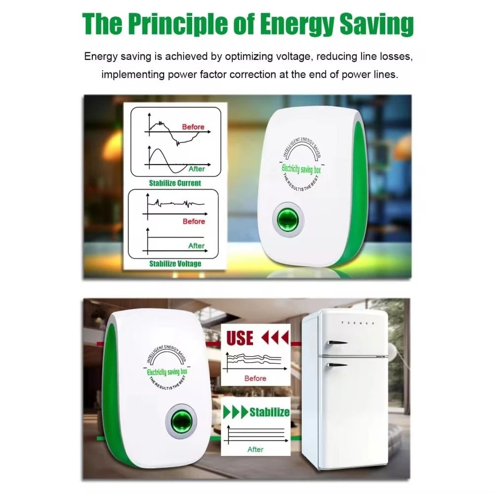 กล่องประหยัดไฟ US/EU อะแดปเตอร์อุปกรณ์ประหยัดพลังงานอัจฉริยะ Smart Power Saver ลดต้นทุนโฮมออฟฟิศ