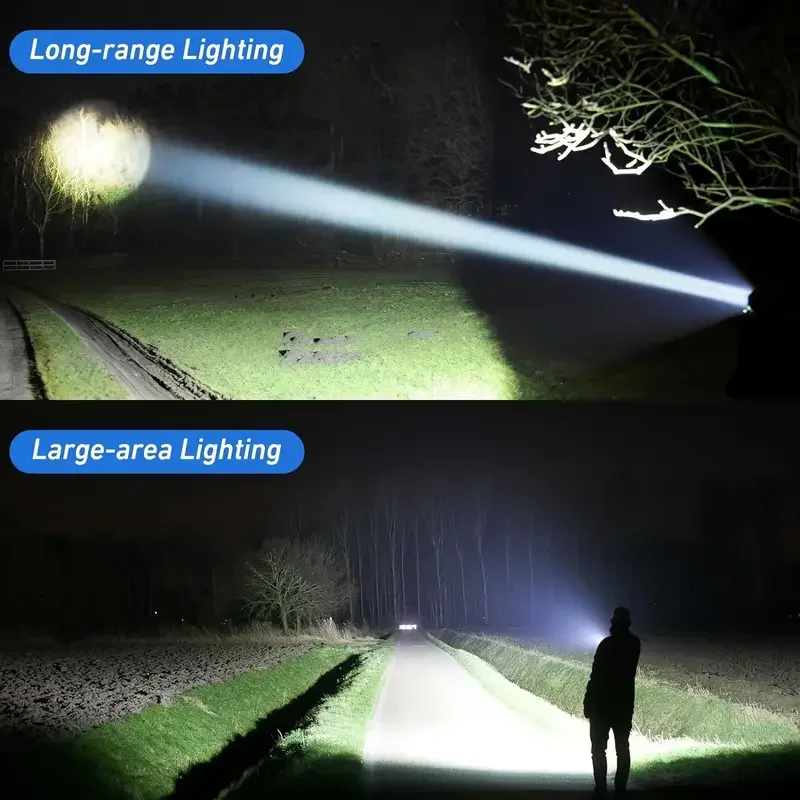 Linternas LED recargables portátiles, linterna táctica militar de alta potencia, linterna con Zoom telescópico, lámpara para acampar al aire libre y pescar