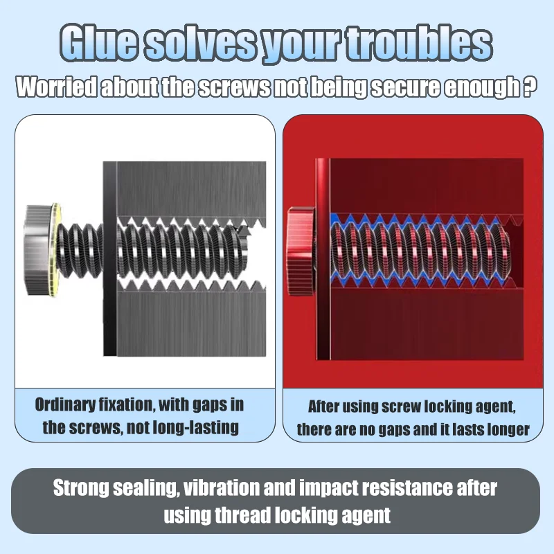 LOOLIFL Blue Thread Locker 243 Nuts-Bolts Locker,สกรูกาวล็อคแน่นซีลตัวยึด Anaerobic Curing กาวโลหะ,กันสนิม