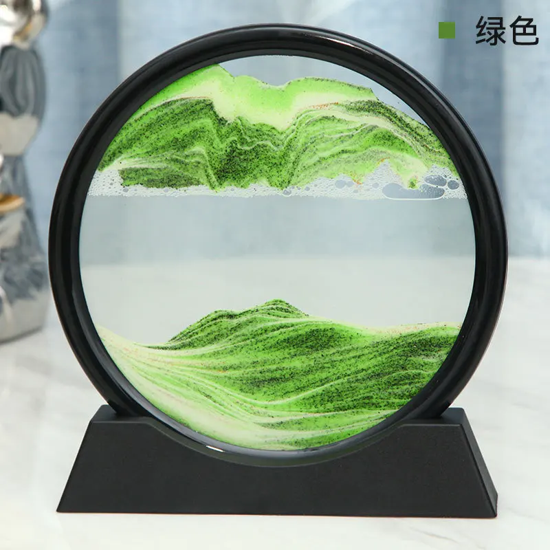 3D 움직이는 모래 아트 그림 라운드 유리 심해 Sandscape 모래 시계 Quicksand 공예 흐르는 모래 그림 사무실 홈 장식 선물