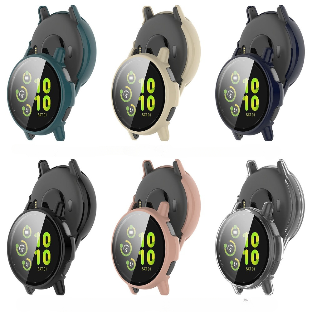 PC ケース + 強化ガラスガーミン vivoactive5 フルカバースクリーンプロテクタースマートウォッチバンパークリーニングコットン