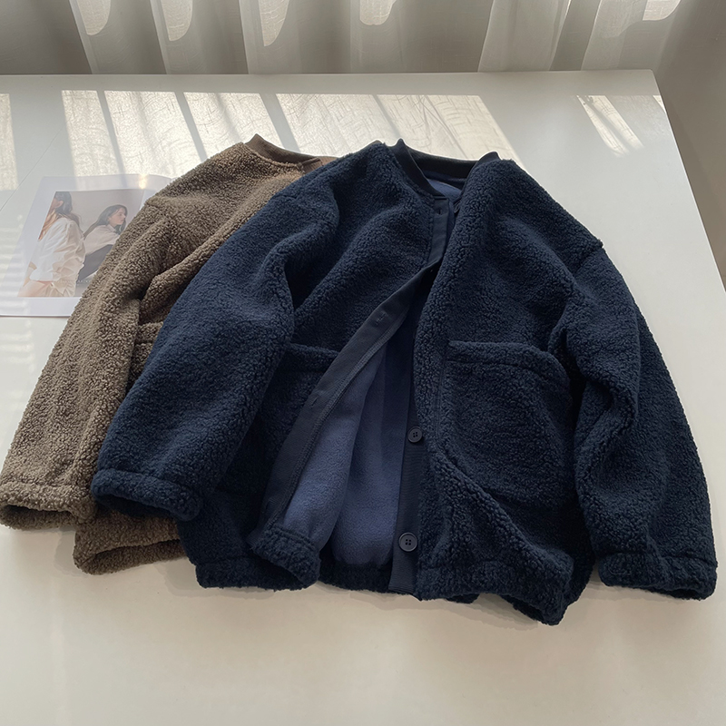 レトロ肥厚子羊ベルベットジャケット 2021 秋冬緩い痩身暖かい野球スタイル綿コート女性のファッションアウター
