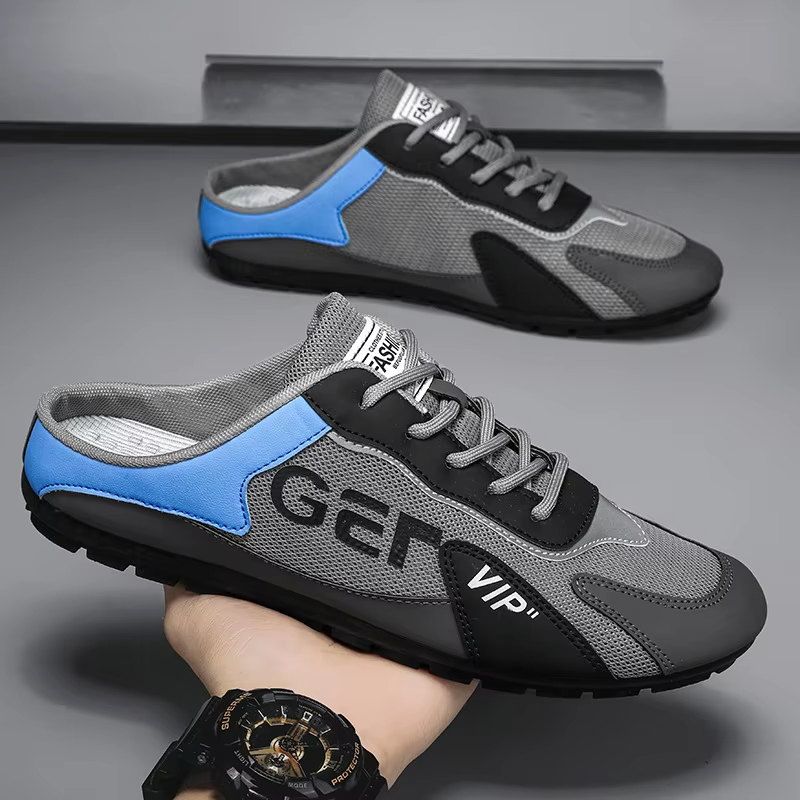 Новинка 2024 года, мужские тапочки, трендовая мужская обувь Baotou, летняя дышащая повседневная обувь, мужские кроссовки на вулканизированной плоской подошве, полуслипоны