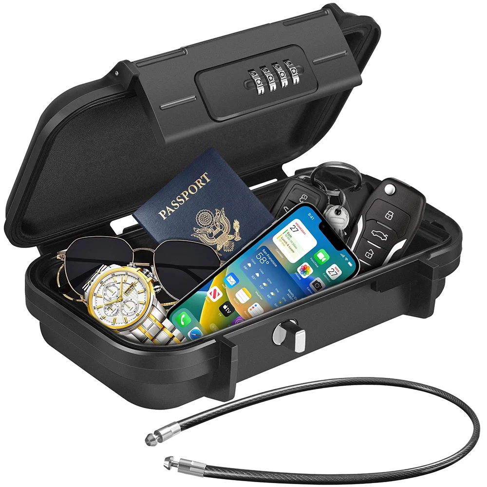 Cofre portátil para viagem, grande capacidade, código de segurança, à prova d'água, chave, com alça de cabo removível