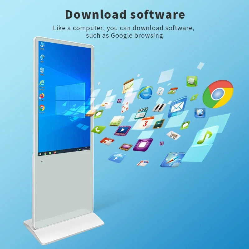 LCD 터치 스크린 플레이어, 쇼핑몰 플로어 스탠딩 디지털 간판 디스플레이, 광고 키오스크, OEM 32, 42, 50, 55, 65 인치