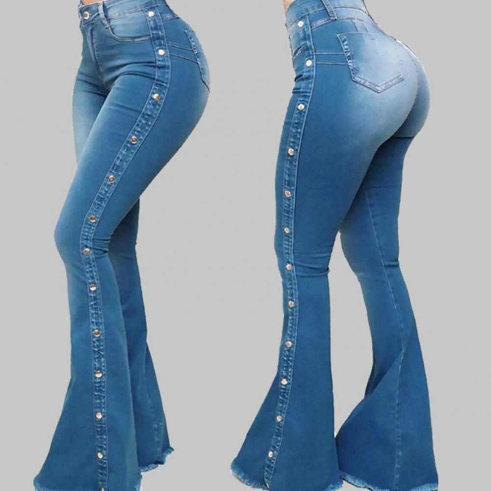 Mittlere Taille Stretch Flare Jeans Frauen Denim Hosen Breites Bein Butt-angehoben Casual Koreanischen Stil Dünne Bell-Bottom-Tasche hosen
