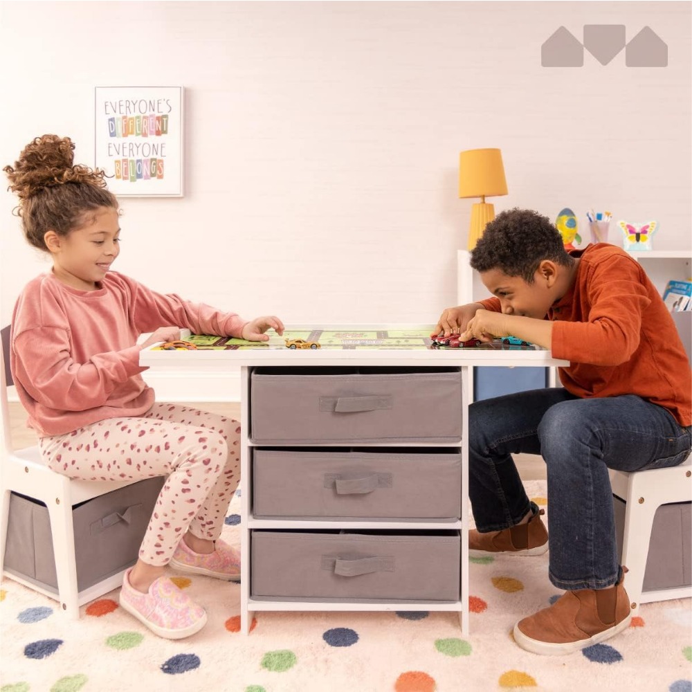 3-in-1 Wooden Play Table and Chair Set with Storage for Kids, Compatible with Lego and Duplo, Activity Table
