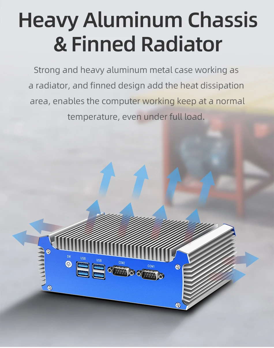 Helorpc Fanless Industrial Mini PC with Inter Core i7-5500U Support WIN10 WIFI with 4xUSB3.0 1xHDMI 1xVGA 2xRS232 Computer