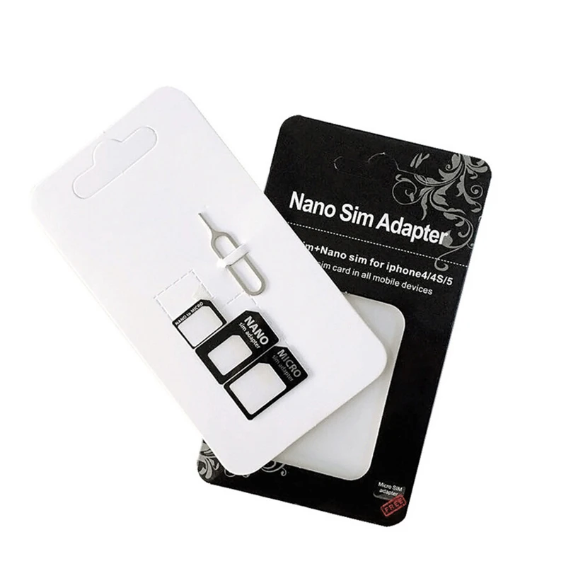 IPhone,Xiaomi,Huawei,Samsung用のSIMカードアダプター,4 in 1,鋼トレイ付きマイクロ標準コンバーターキット,注入ピン