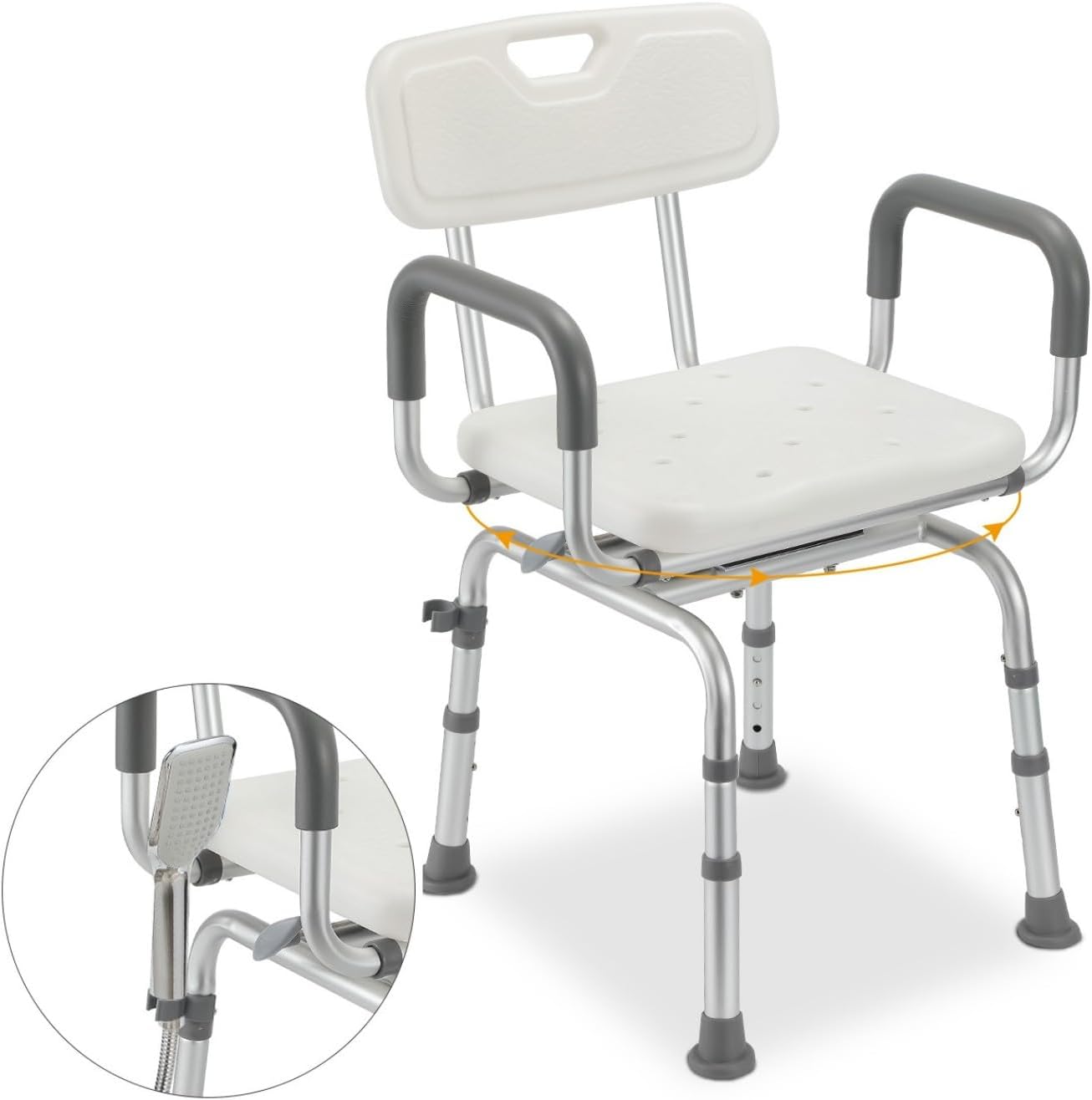 Shower Stool for Seniors Bad Stool 360° °   mit Backrest and Armrest Showerstuhl Height Adjustable 40-48 cm Bathroom Stool Anti-