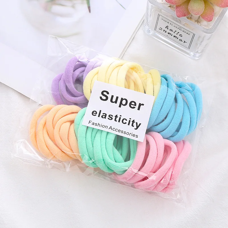 50PCS สีสัน Ealstic ผมเชือกผมหางม้าถือ Scrunchie ยางสําหรับผู้หญิง Basic ไนลอนผมวงยืดหยุ่นไม่มีรอยต่อหญิง