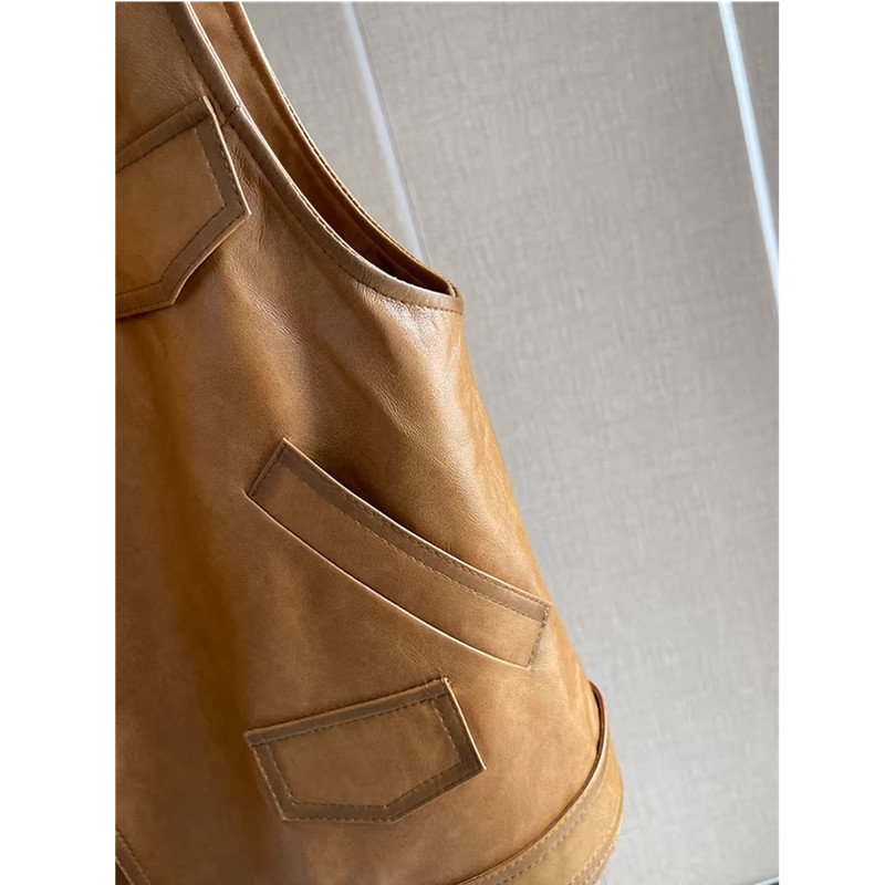 Women's Leather Vest, Sheepskin Vest, Suit Collar, Short Design, Genuine Leather Vest, Spring And Autumn