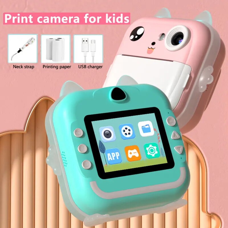 Câmera Térmica de Impressão Instantânea para Crianças, Brinquedos Câmera Digital, Imprimir Vídeo Fotográfico, Cartão de Memória 32G, HD 1080P