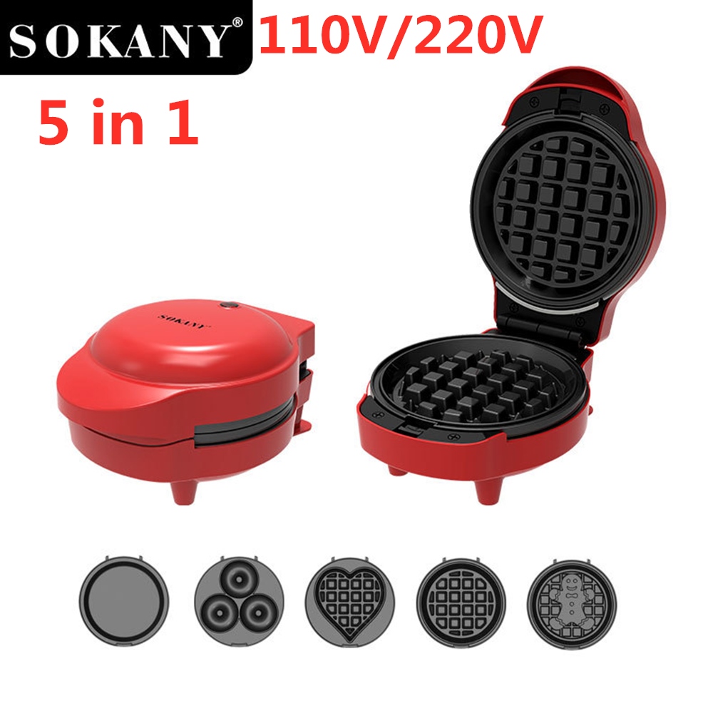 Электрическая вафельница для пончиков, 220 В, 110 В, 5 в 1, мини-антипригарное сердце, яйцо, пузырь, торт, хлеб, тостер, сковорода для дома, детей, герой США