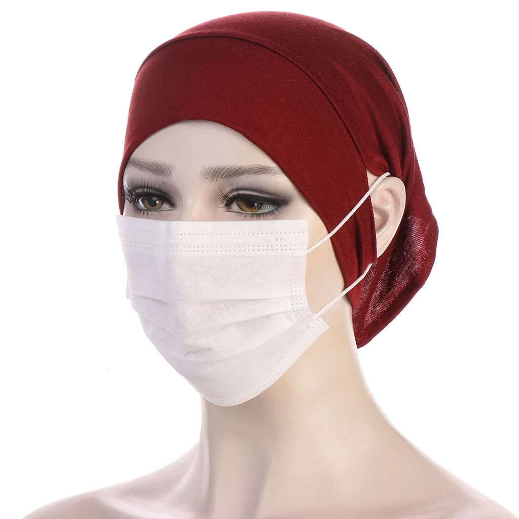Hijab islâmico feminino sob cachecol pronto cor sólida undercap com buraco de orelha hijab bonés bandanas sob tampas para hijabs