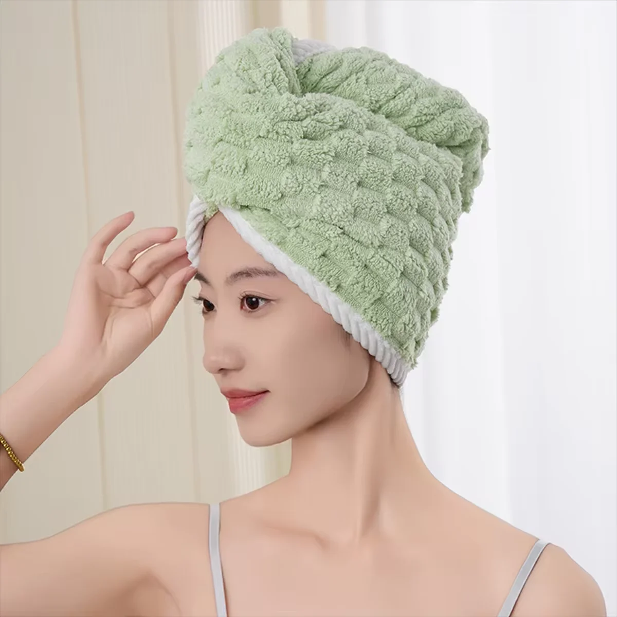 Toalla de microfibra para el cabello, gorro de pelo seco catiónico de terciopelo Coral grueso, absorción de agua y gorro de baño a rayas de secado rápido