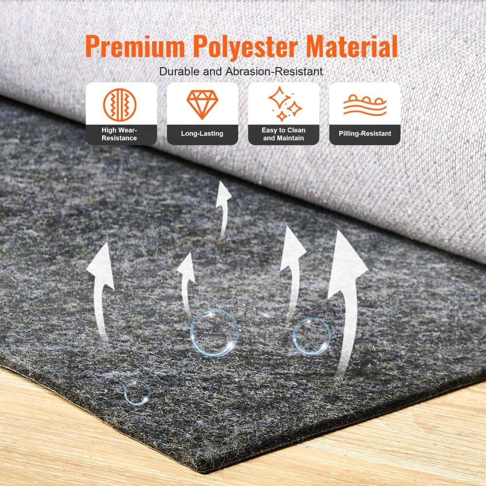 8' x 10' Rug Pad Gripper - 0.47 Thick Protective Carpet Pad for all Floor Types